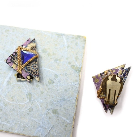 Vintage Alyssa Levitan Handcrafted Origami Clip On Earrings 1991 Original Card - Picture 4 of 9